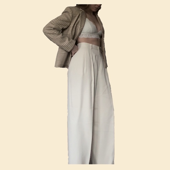 CREAM/TAN OUTFIT BUNDLE SILK SLACKS BLAZER HEELS BRIDAL - Picture 2 of 4